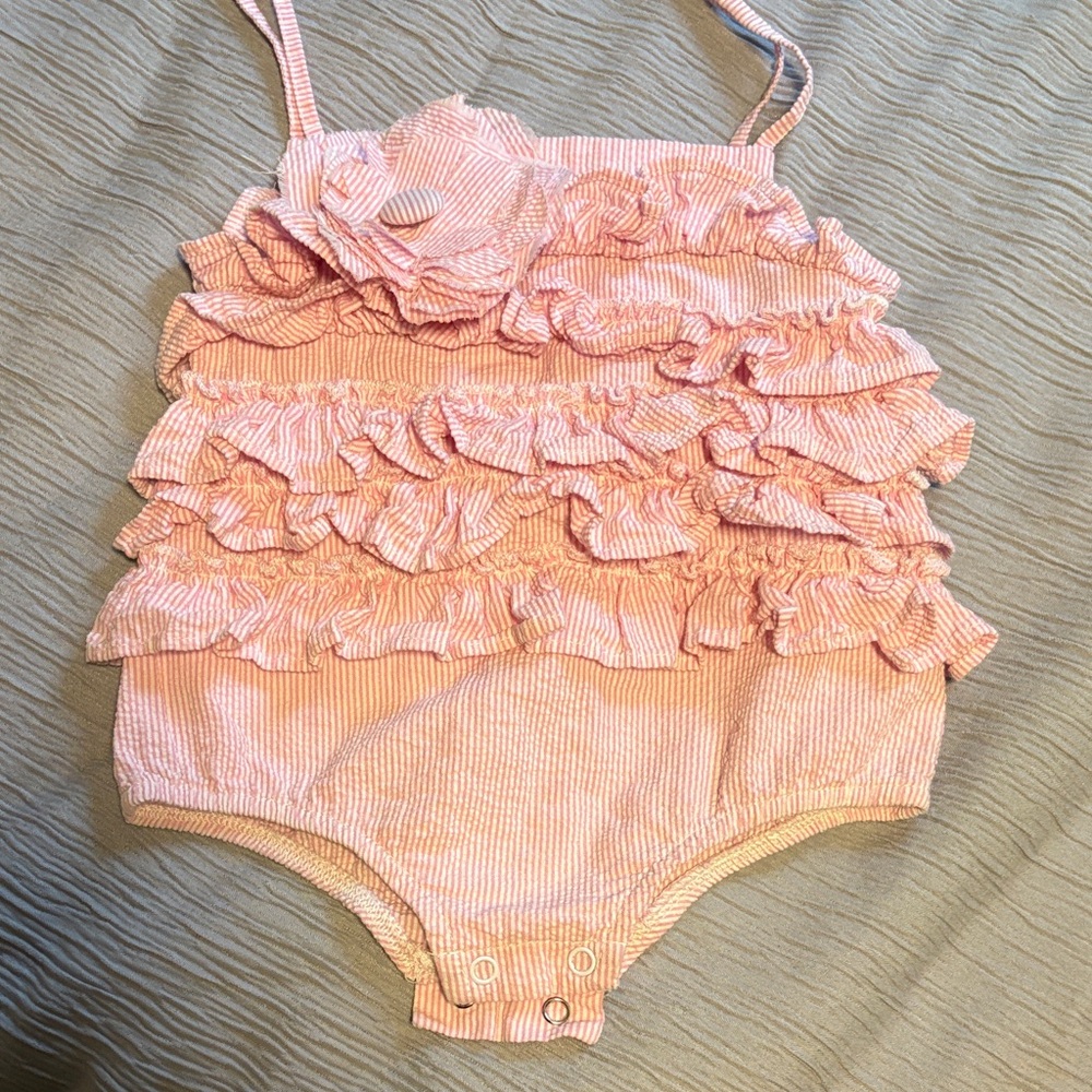 Pink Ruffled Baby Romper mud pie